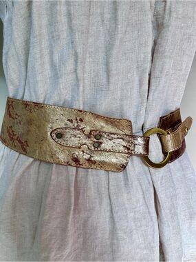 Brave Leather Contoured Wide Metallic Bronze O-Ring Belt Made in Canada 33-36”